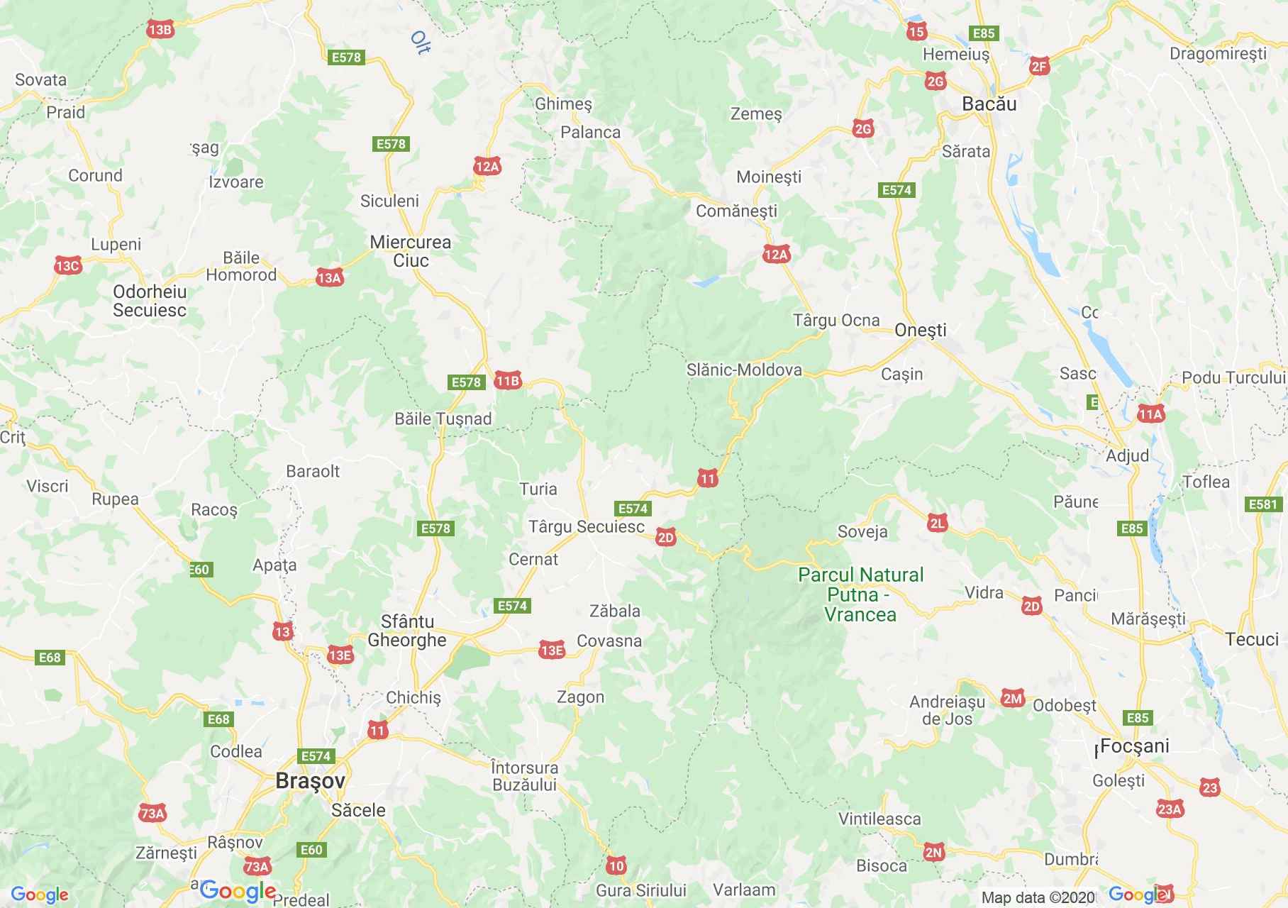 DN11/E574: Brassó - Kézdivásárhely-Bakó interaktív turista térképe.