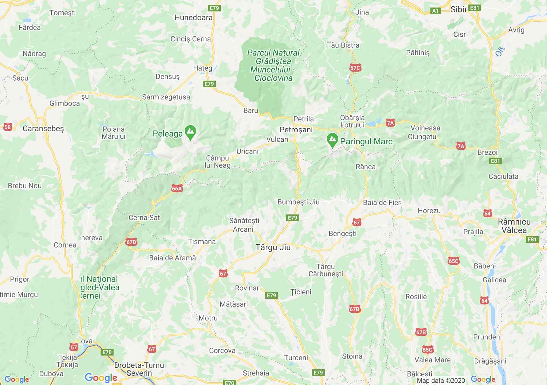 DN66/E79: Petroşani-Târgu Jiu, Harta turistică interactivă