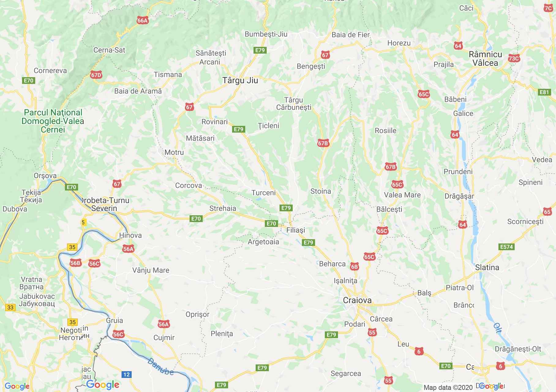 E79/DN56: Târgu Jiu - Craiova - Calafat (BG), Interactive tourist map