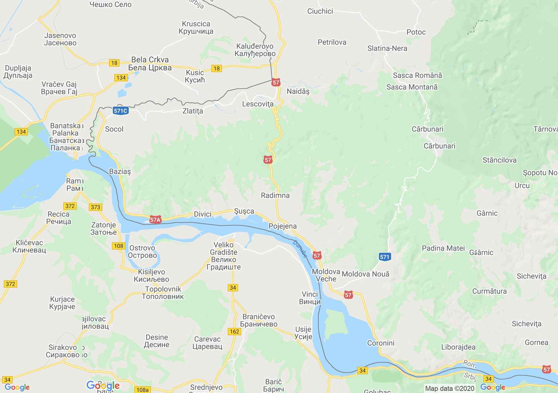 Báziás-Új Moldova-Koronini interaktív turista térképe.