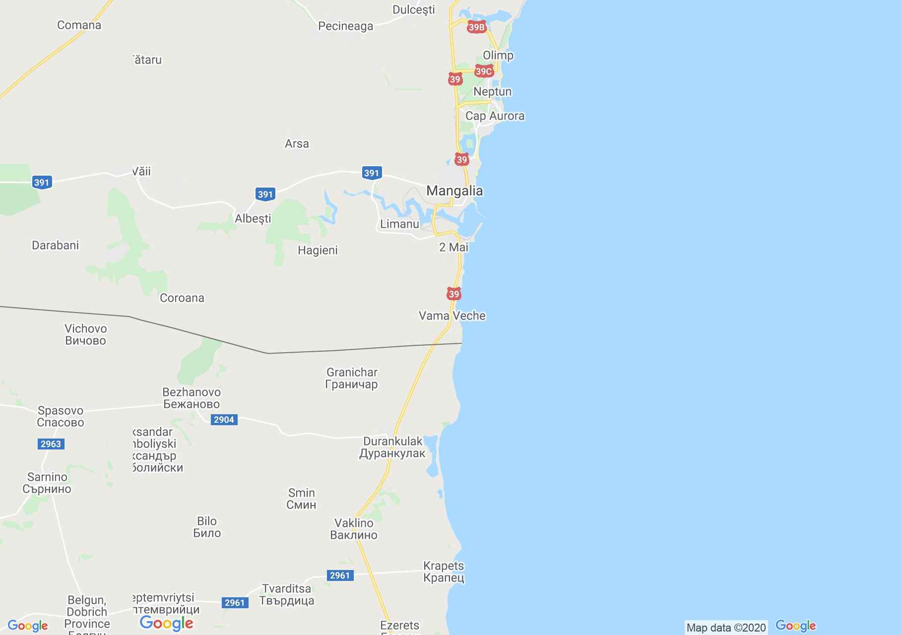 Vama Veche környéke interaktív turista térképe.