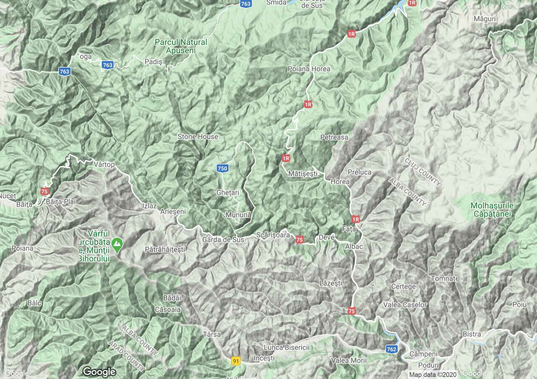 Apuseni: Scarisoara cave-Albac area, Interactive tourist map