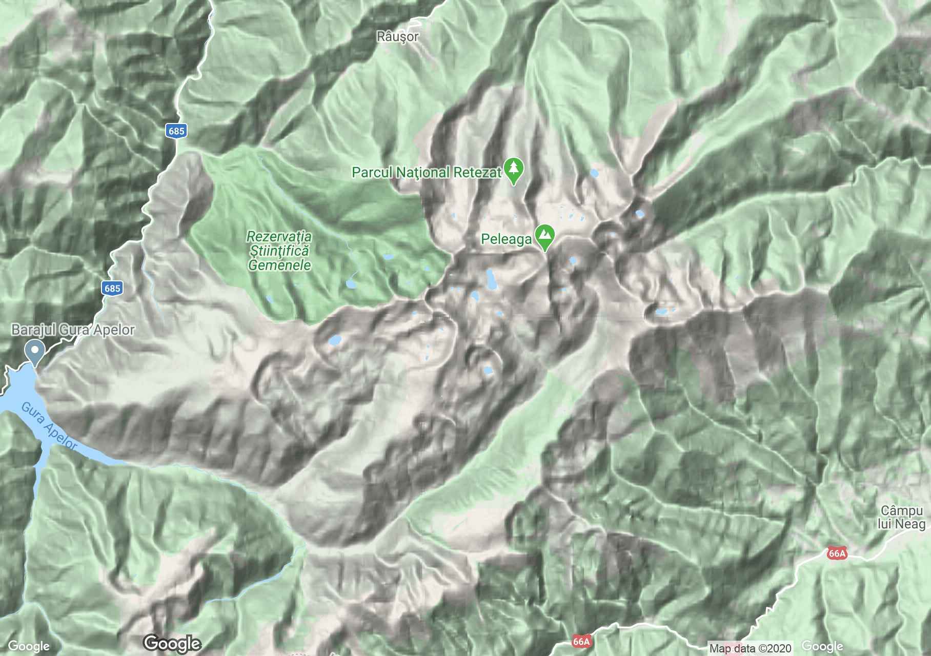 Déli Karpátok: Retyezát hegység interaktív turista térképe.