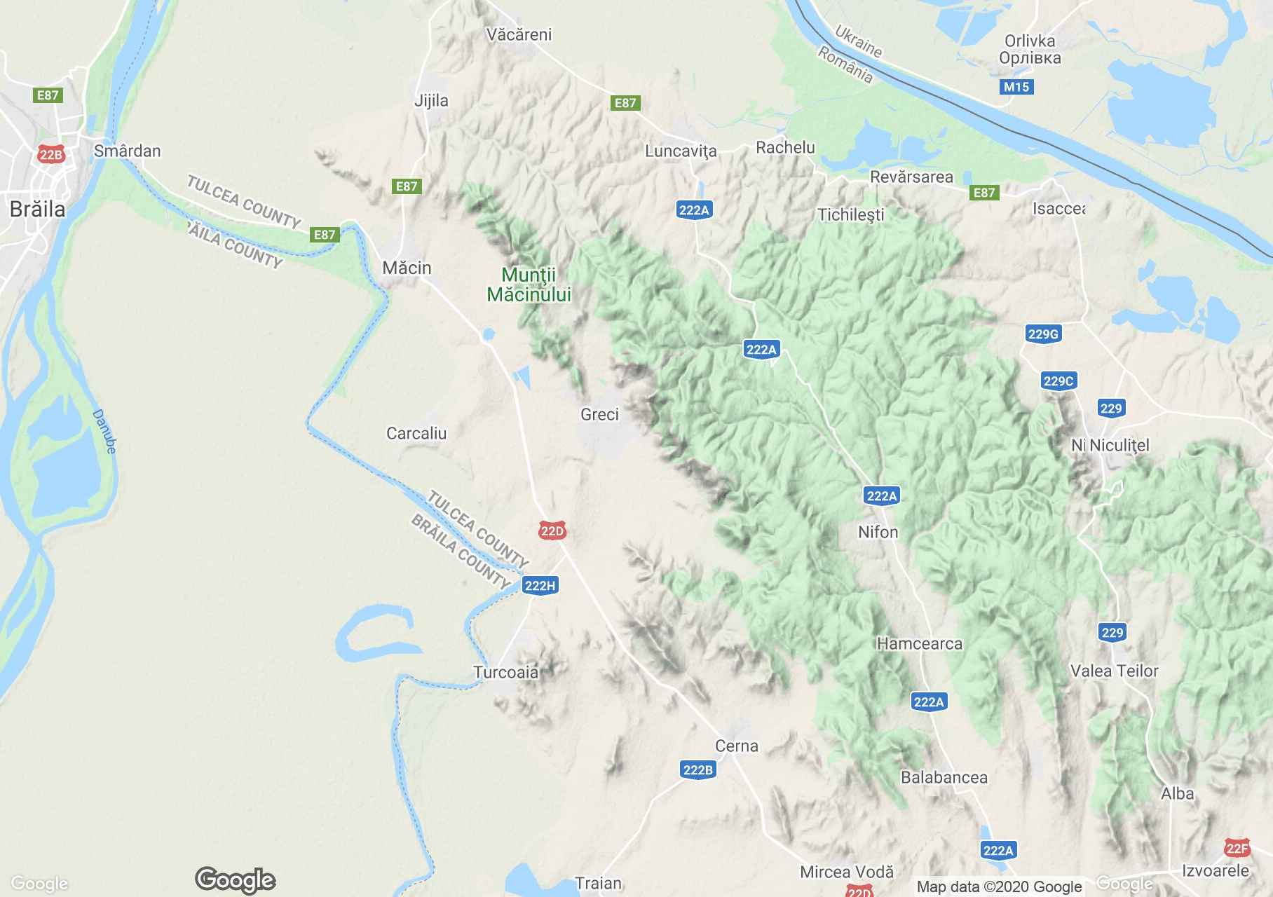 Măcin-hegység interaktív turista térképe.