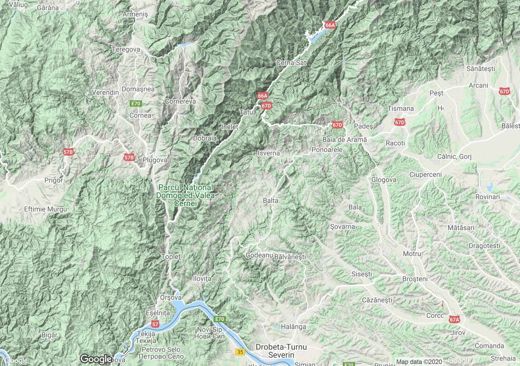 Mehádia hegység interaktív turista térképe.