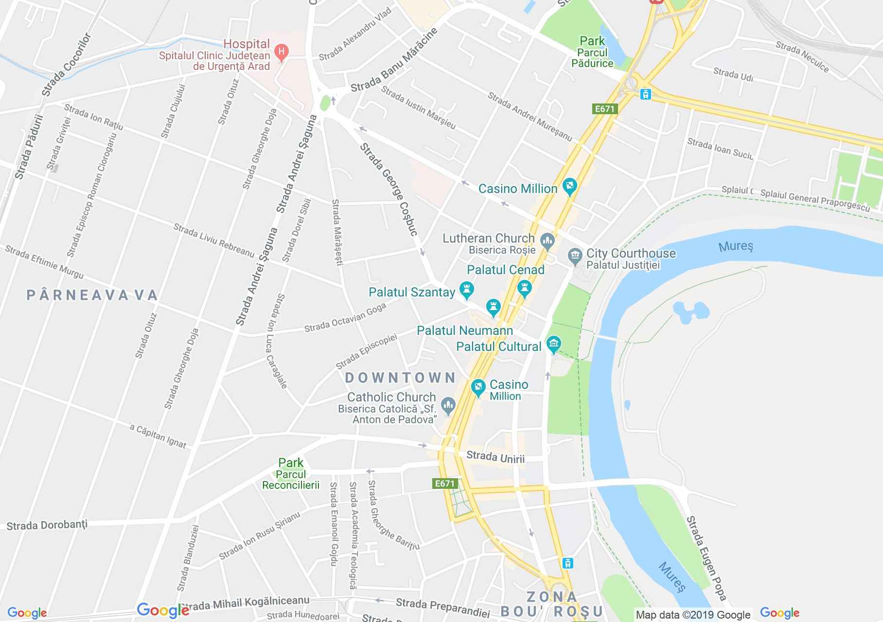 Hartă Arad: Teatrul vechi şi Teatrul nou
