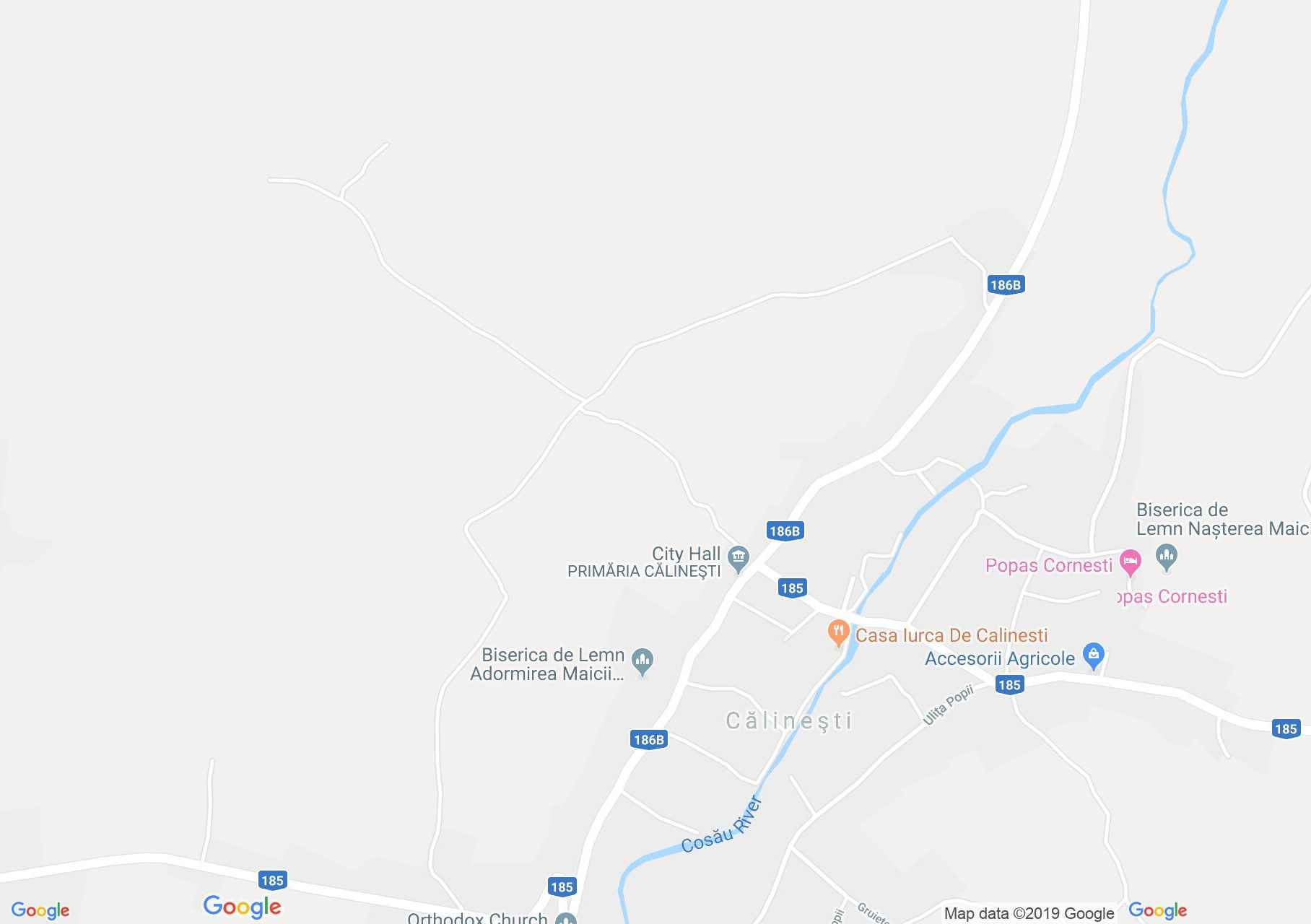 Map of Călineşti: Wooden church Susani