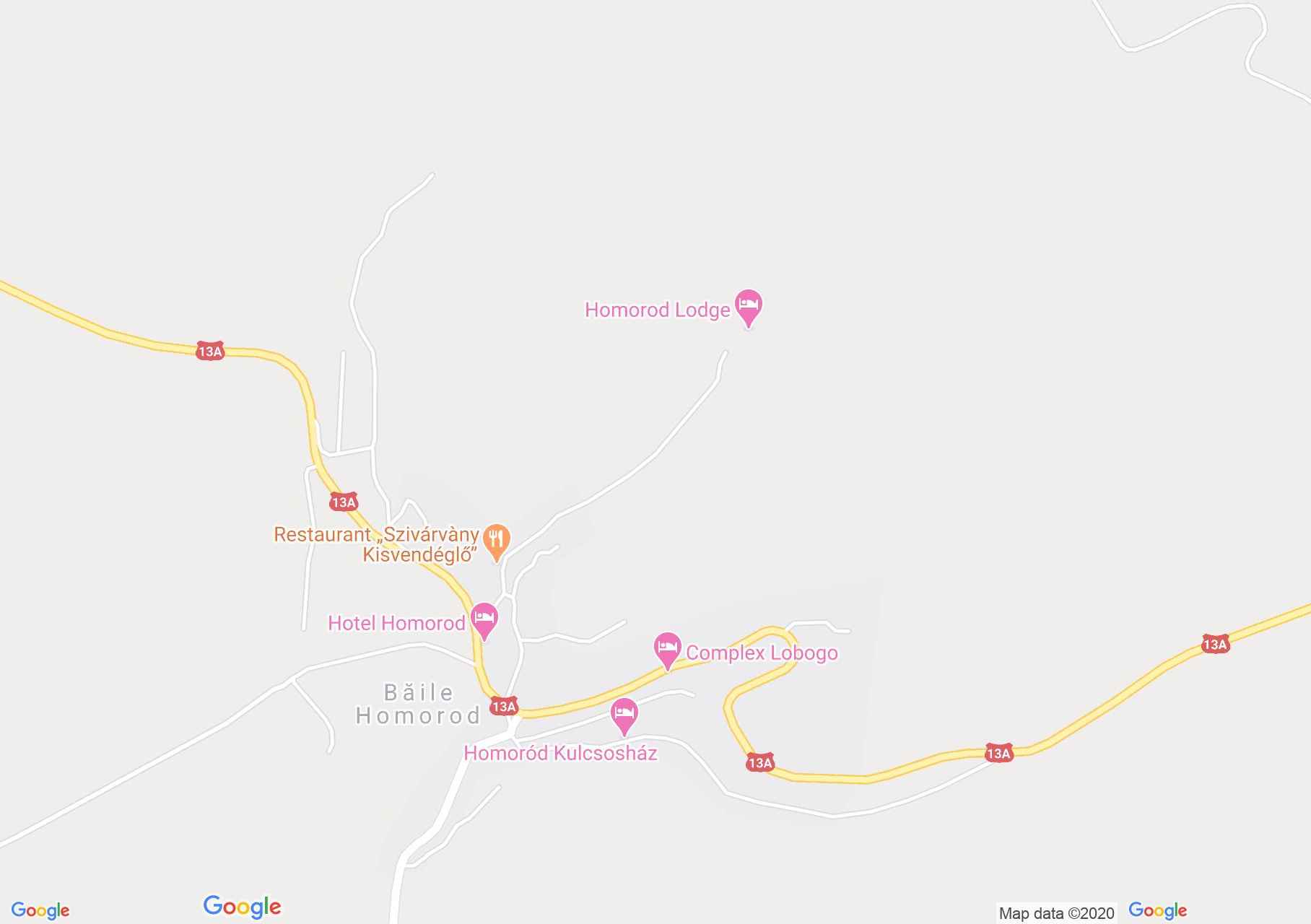 Hartă Băile Homorod:  Izvoarele minerale