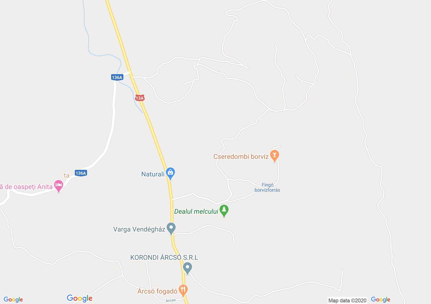 Hartă Corund: Depunerile de aragonit