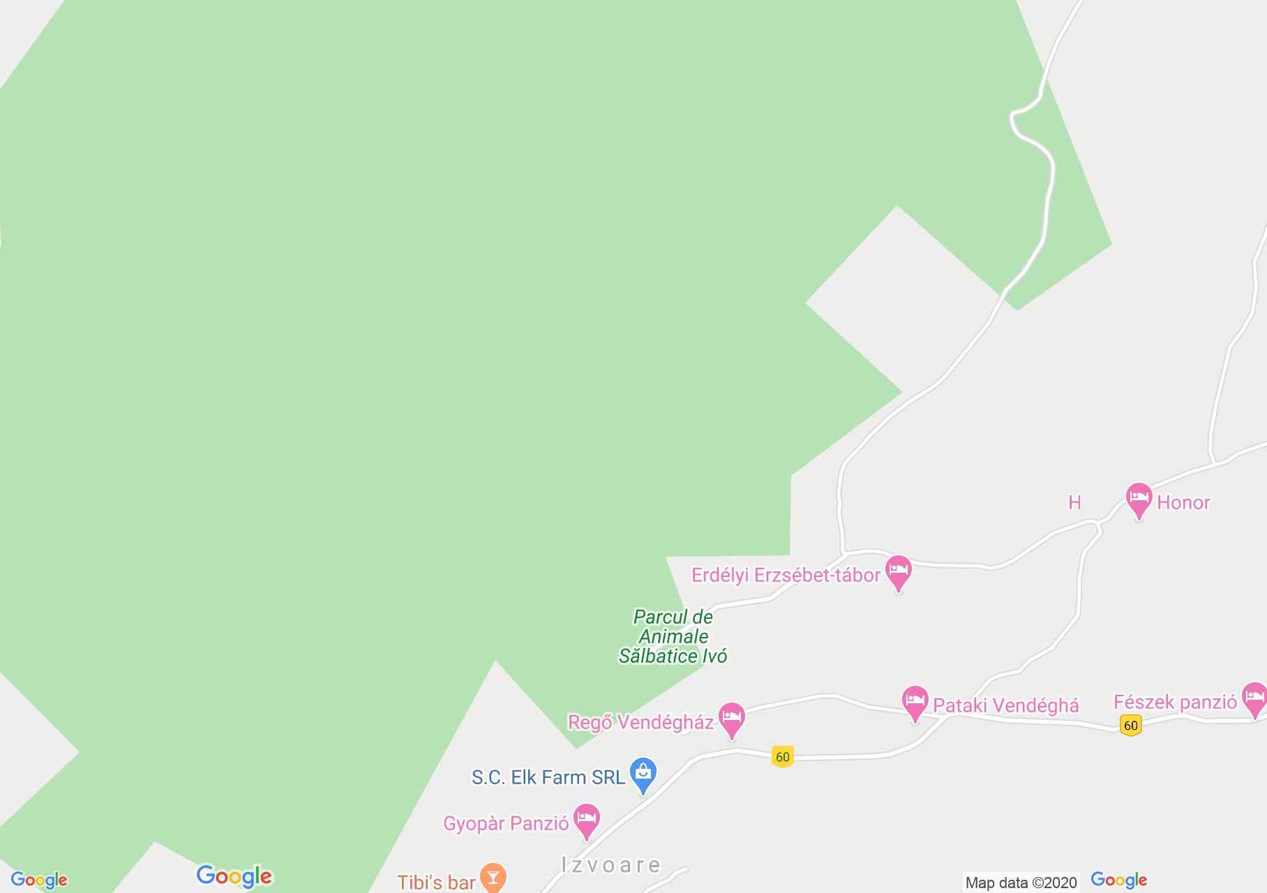 Hartă Izvoare: Parcul de animale salbatice Ivo