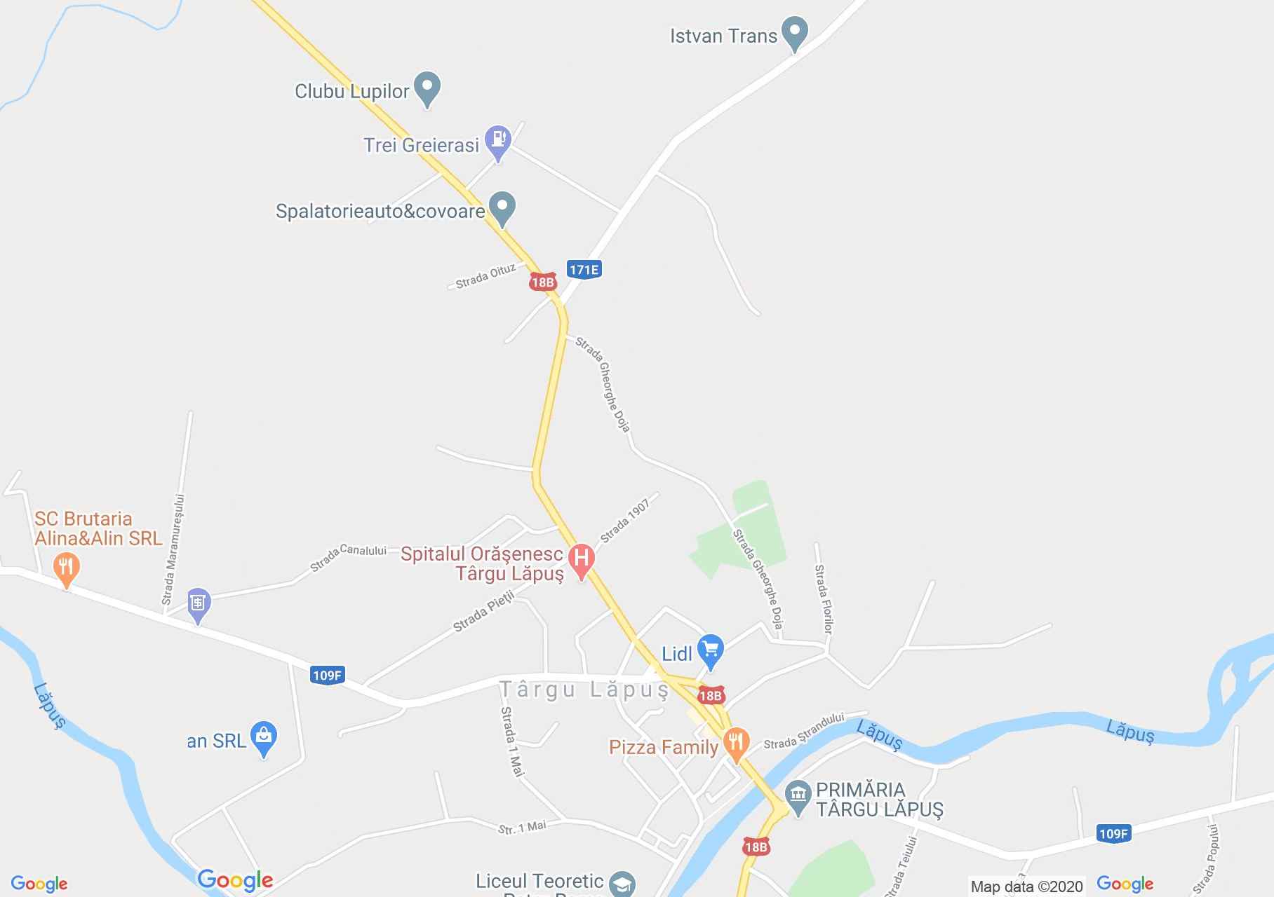 Map of Târgu Lăpuş: Catholic church