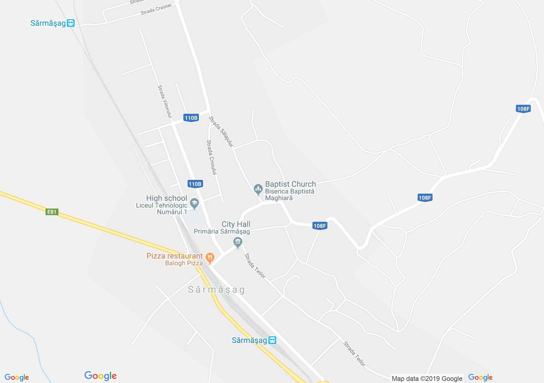 Map of Şărmăşag: Catholic church