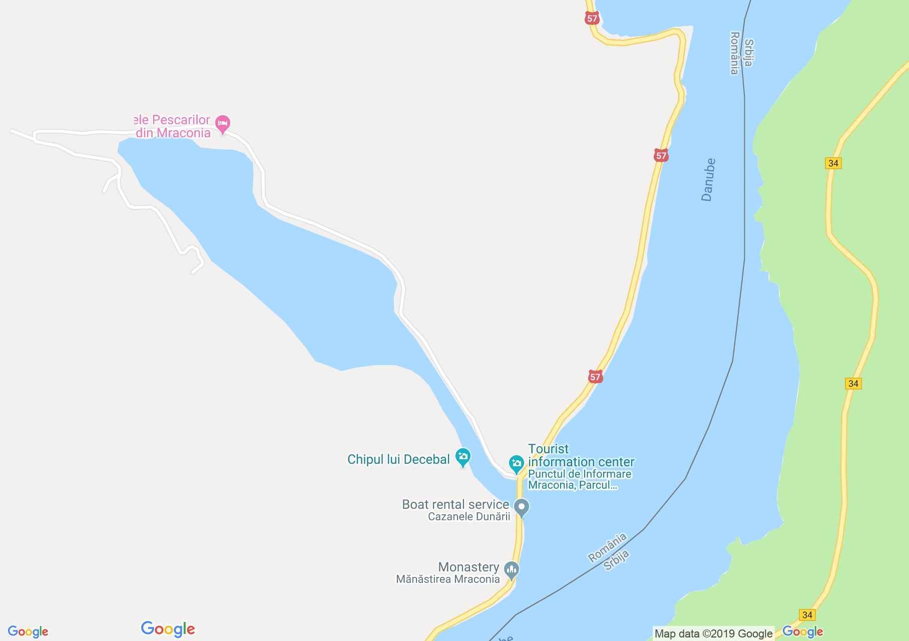 Hartă Cazane: Statuia lui Decebal