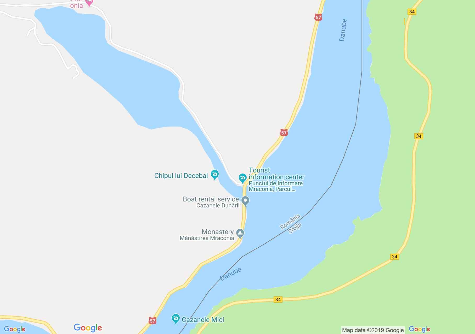 Hartă Cazane: Mănăstirea Mraconia