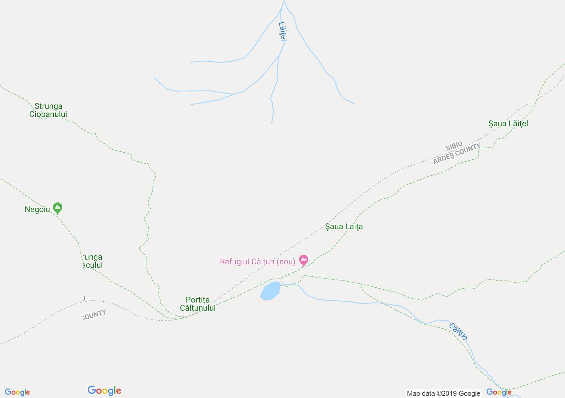 Map of Făgăraş mountains: Caltun refuge hut
