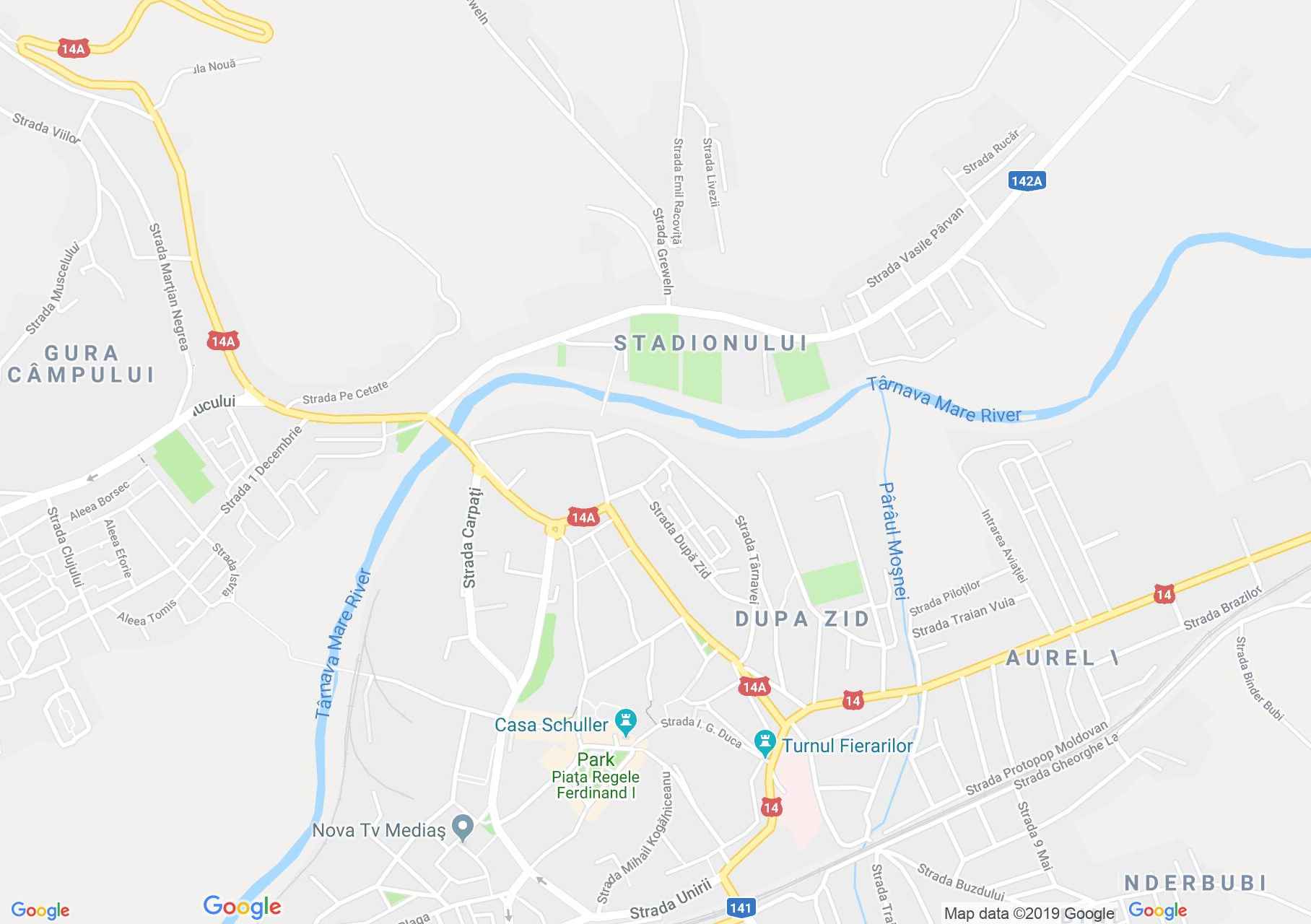 Hartă Mediaş: Cetatea si sistemul de aparare